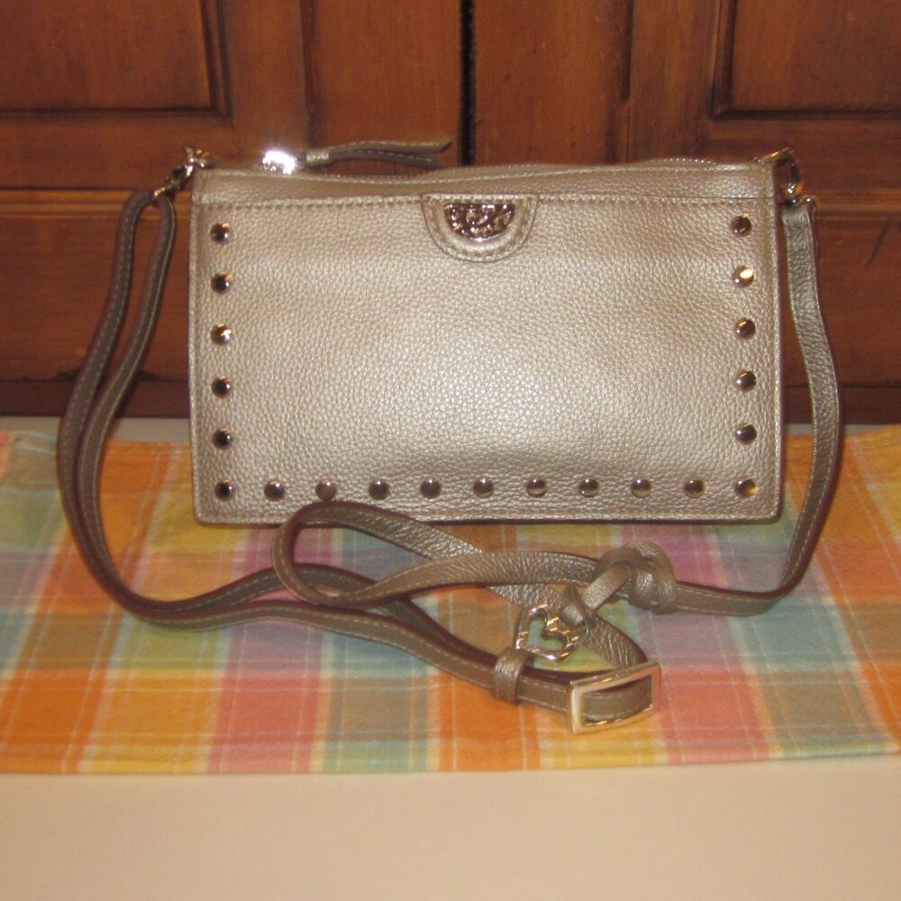 Brighton Metallic Gold Pebbled Leather Crossbody with Stud Accents